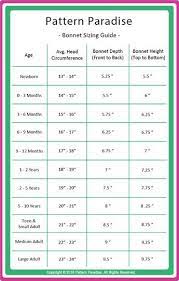 Crochet Bonnet Sizing Chart Pattern Paradise Crochet Hat Sizing Crochet Baby Bonnet Crochet Bonnet Size Chart