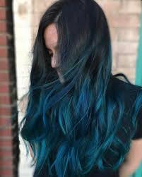 Balayage Black And Turquoise Hair Blue Ombre And Balayage Hair Color Blue Highlights Blue Ombre Hair Ombre Hair Color Brown Ombre Hair