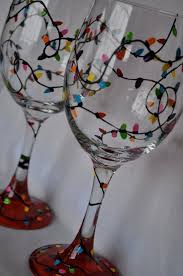 Diy Painted Wine Glasses Diy Idea Hand Painted Christmas Lights Wine Glass Pair By Wine Glass Designs Christmas Wine Glasses Diy Wine Glasses Painted