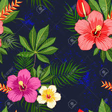 Check black and white 1 check blue 2 check blue and green 3 check blue and yellow 1 check green 1 check multi 14 check orange 2 check orange and white. Tropical Flowers Pattern On Dark Blue Background Royalty Free Cliparts Vectors And Stock Illustration Image 52414091