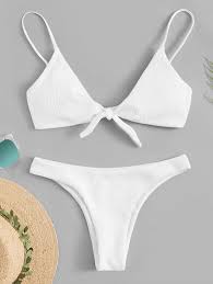 Shop Tie Front Ribbed Bikini Set Online Shein Offers Tie Front Ribbed Bikini Set More To Fit Your Fashionable Swim Suit Abiti Bikini Costume Da Bagno Bikini