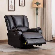 Canmov Contemporary Breathable Bonded Leather Swivel Rocker Recliner Chair Single Seat Living Roo Recliner Chair Swivel Rocker Recliner Chair Rocker Recliners