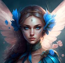 Angel, flower, face, girl, wings, blue, odilija kolbinaite, art, pink,  fantasy, HD wallpaper