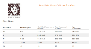 Ann Klein Womens Dress Size Chart