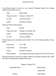 Surat kuasa pengambilan bpkb atau surat kuasa pengambilan stnk . 3 Contoh Surat Kuasa Balik Nama Motor Yang Benar Otoflik