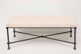 Coffee table with limestone top on a round column with grooved decoration and slightly sloping oak base. Limestone Top Coffee Table With Metal Base At 1stdibs