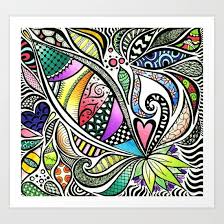 Zentangle Flowering Coloured Art Print By Wealie Society6 Tangle Art Marker Art Sharpie Art