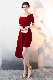 Shop Burgundy Fitted Cocktail Party Dress With Asymmetrical Design Online All Instock With Free Shipping Pr Model Pakaian Wanita Model Pakaian Pakaian Wanita