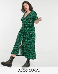 We have temporary problems with units: Saluscampusdemadrid Design Curve Ultimate Midi Tea Dress In Black And Green Floral Print Saluscampusdemadrid