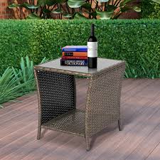 Shop for black wicker table online at target. Steel Frame Kinsunny Patio Wicker Side Table Small End Coffee Table For Outdoor Porch Square Table With Glass Top Storage Black Patio Lawn Garden Tables Sailingschool Pl