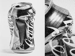 Delicious And Refreshing Coke Can Distortion Art Still Life Pencil Shading Stippling Art