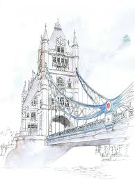 Connect towers with a walkway. Original Watercolour Of Tower Bridge London London Drawing City Drawing Watercolor Architecture