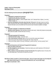 English 1 Study And Thinking Skills Book Report Format All Of The Following Should Be Addressed In Par Book Report Writing A Book Writing A Persuasive Essay
