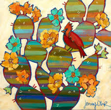 Birds Of The Southwestern Desert Prickly Pear Cactus With Cardinal Art Print Print Digital Print Southwestern Desert Art Strip Desert Art Digital Prints Cactus Flower