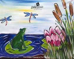 Frog On A Lily Pad Www Thepaintbar Com King Painting Painting Art Projects Lily Pad Drawing