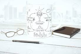 White Coffee Mug With Business Drawing On Wooden Table With Glasses Stock Photo Picture And Royalty Free Image Image 59961550 Avatar man with coffee mug on table design, boy male person people human social media and portrait theme isolated coffee mug design.