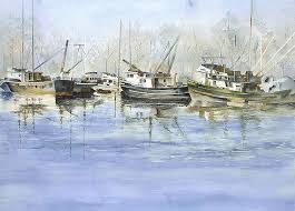Original Watercolor Fishing Boats In Ladner Slough Watercolor Boat Original Watercolors Watercolor Landscape
