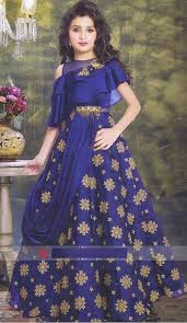 Royal Blue Color Sanatoon Designer Kids Girls Gown Dress Girlpartydresses Frocksandgowns Longdressesforgirls Girlsdressesonl Gaun Gaun Putri Anak Perempuan