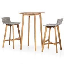 Side table included lounge chair included. Festnight 3 Piece Bar Table Set Counter Height Dining Table With 2 Stool Acacia Wood Pub Set For Breakfast Bistro Kitchen Dining Room Indoor Outdoor Furniture Buy Online In Belize At Belize Desertcart Com
