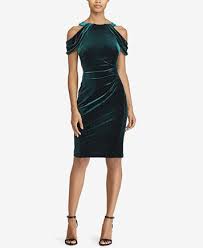 Lauren Ralph Lauren Cold Shoulder Velvet Dress Macys Com Off Shoulder Cocktail Dress Hunter Green Dresses Velvet Cocktail Dress