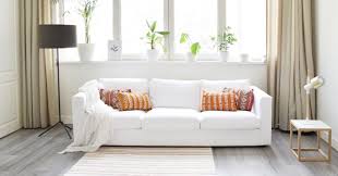 Simplistic Living Room White Linen Sofa Pops Of Color Summer Vibes Ikea Vimle 3 Seater Sofa With A Bemz So Ikea Vimle Rooms Home Decor White Linen Sofa