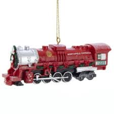 Red North Pole Express Train With Green Garland And Wreath Etsy In 2021 Train Ornament How To Make Ornaments Christmas Train