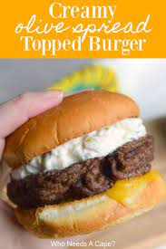 Do You Like Green Olives Make These Delicious Creamy Olive Sauce Topped Burgers An Easy Sauce Tops Any Burger Of Y Olive Burger Recipe Burger Burger Toppings