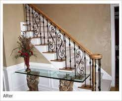 Before And After Pics Of Adding Iron Balausters Iron Staircase Wrought Iron Staircase Stair Remodel