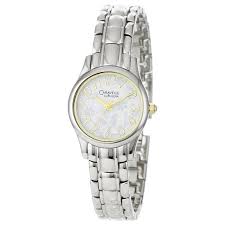 Off white with light gray, black, and gold tone detail. Caravelle By Bulova Womens Watch White Gold Flower Dial Stainless Steel B 042429466463 Caravelle Watch White Dial Silver Band Fash Direct