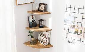 Amazon Com Wood Corner Shelf 7 Inch Oak Floating Shelf Round End Wall Mounted Display Shelf Wood Corner Shelves Shelf Decor Living Room Oak Floating Shelves