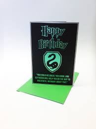 Template Harry Potter Happy Birthday Card Printable Harry Potter Inspired Birthday Card With A Stylised Slytherin Badge Printed In Metallic Green Foil With Silver Accents Size A6 Birthday Cards Harry Potter Cards Birthday Card Template