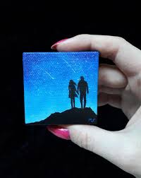 Stargazing Couple Gift For Boyfriend Girlfriend Couple Silhouette Romantic Gift Idea Shooting Stars Mentor Shower Starry Night Sky Small Canvas Paintings Couples Canvas Painting Mini Canvas Art