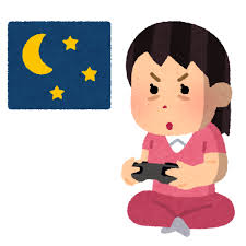 徹夜でゲームをする人のイラスト（女性） | かわいいフリー素材集 ...