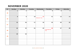 November 2020 Calendar Free Printable With Grid Lines Designed Horizontal Free Calendar Template Com