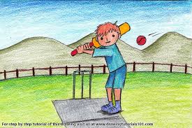 Cricket Player Scene Kids Drawing Projects Art Drawings For Kids Oil Pastel Drawings Easy