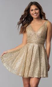 Short Glitter Mesh V Neck Homecoming Dress Gold Dress Short Glitter Dress Short Short Gold Prom Dresses