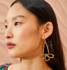 Ulla Johnson Women's Hammered Chain Hoop Flower Drop Earring in Gold