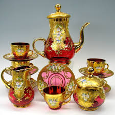 Vintage 17 Piece Enameled Cranberry Glass Tea Set Glass Tea Set Glass Tea Tea Pots Vintage