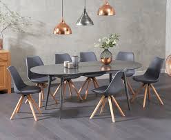Olivia Extending Grey High Gloss Dining Table With Oscar Faux Leather Round Leg Chairs Solid Oak Dining Table Oak Dining Table Oak Extending Dining Table