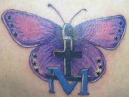A slightly different variation of a butterfly with sunflowers tattoo is a design that consists of a sunflower surrounded by butterflies. Awe Inspiring Cross Butterfly Tattoo Design Butterfly Cross Tattoos Butterfly Tattoos Crayon