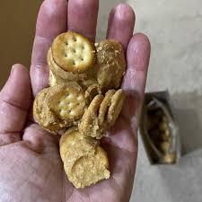 The entire box of Ritz Bits Peanut Butter crackers were stuck together in  one giant clump. Here is a broken off bit of the bits. 'Twas a very tasty  clump, though. :