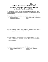 The constant acceleration equations use the following symbols: Uniform Acceleration Worksheet 1b Using The Kinematic Equations To Analyze