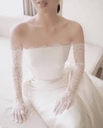 Classic Strapless Gown With Lace Glove Sleeves Dresses Wedding Dress Couture Wedding Dresses Lace