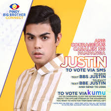 You have the Power to Vote for Justin Vote to Save Justin: Via SMS text BBS  Justin and send to 2366 Vote to Evict Justin: Via SMS text BBE Justin and  send