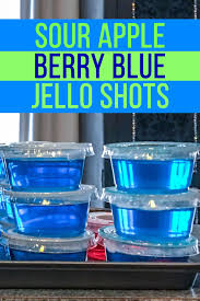 This Sour Apple Blue Jello Shots Recipe Is Delicious Made With Sour Apple Pucker Berry Blue Jello And Vodka Jello Shot Recipes Shot Recipes Blue Jello Shots