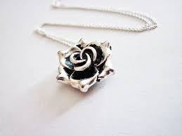 Sterling Silver Necklace Metal Floral Necklace Rose Pendant Flower Necklace Tiny Cute Handmade Silver Jewellery Floral Accessories Jewelry Silver Necklace