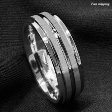 Details About 8mm Silver Tungsten Carbide Ring Two Vertical Brushed Meteorite Wedding Band