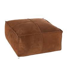 Pouf en cuir véritable, fabriqué à main par nos artisans. Pouf Cuir Marron Carre Sur Cdc Design