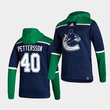 Update this logo / details. Vancouver Canucks Quinn Hughes Navy 2021 Reverse Retro Authentic Pullover Special Edition Hoodie