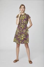 Tesari Tropical Print Hemp Dress Hemp Dress Dresses Short Sleeve Dresses